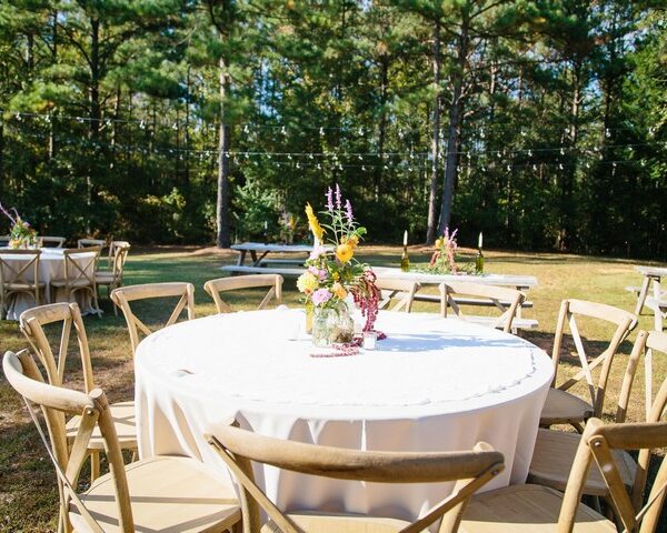 Additional table set-up on the lawn.